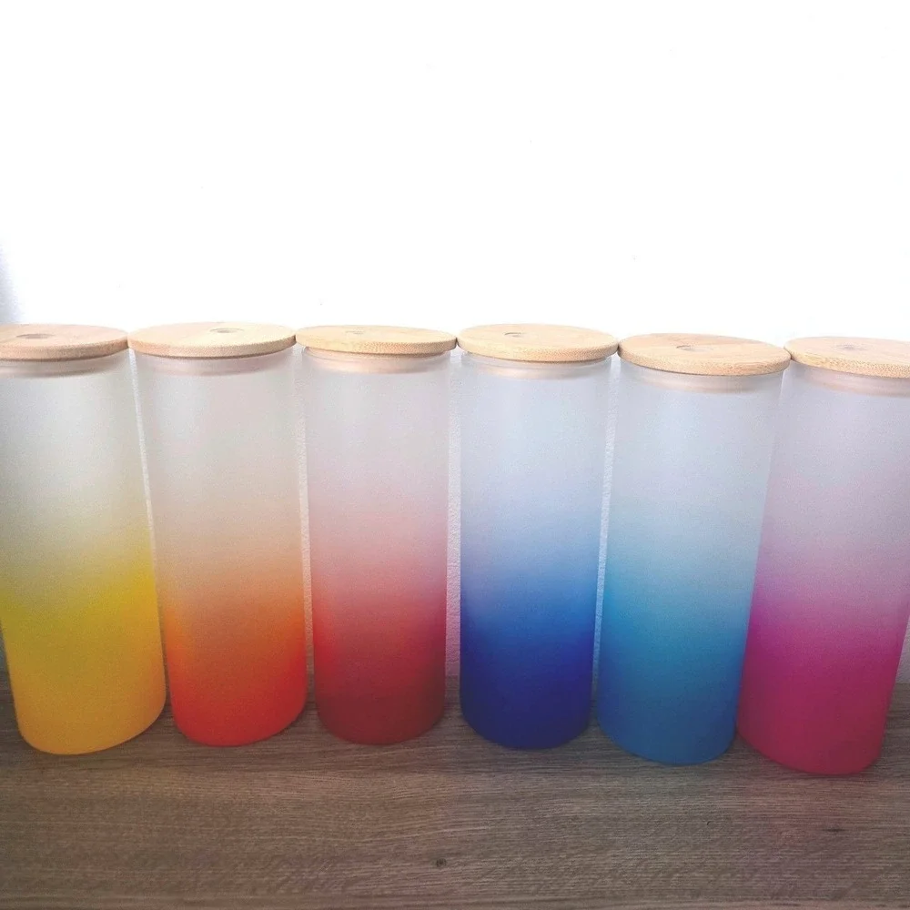 Orange Ombre‎ Frosted Glass Sublimation Tumbler with Bamboo Lid 25oz Skinny DIY